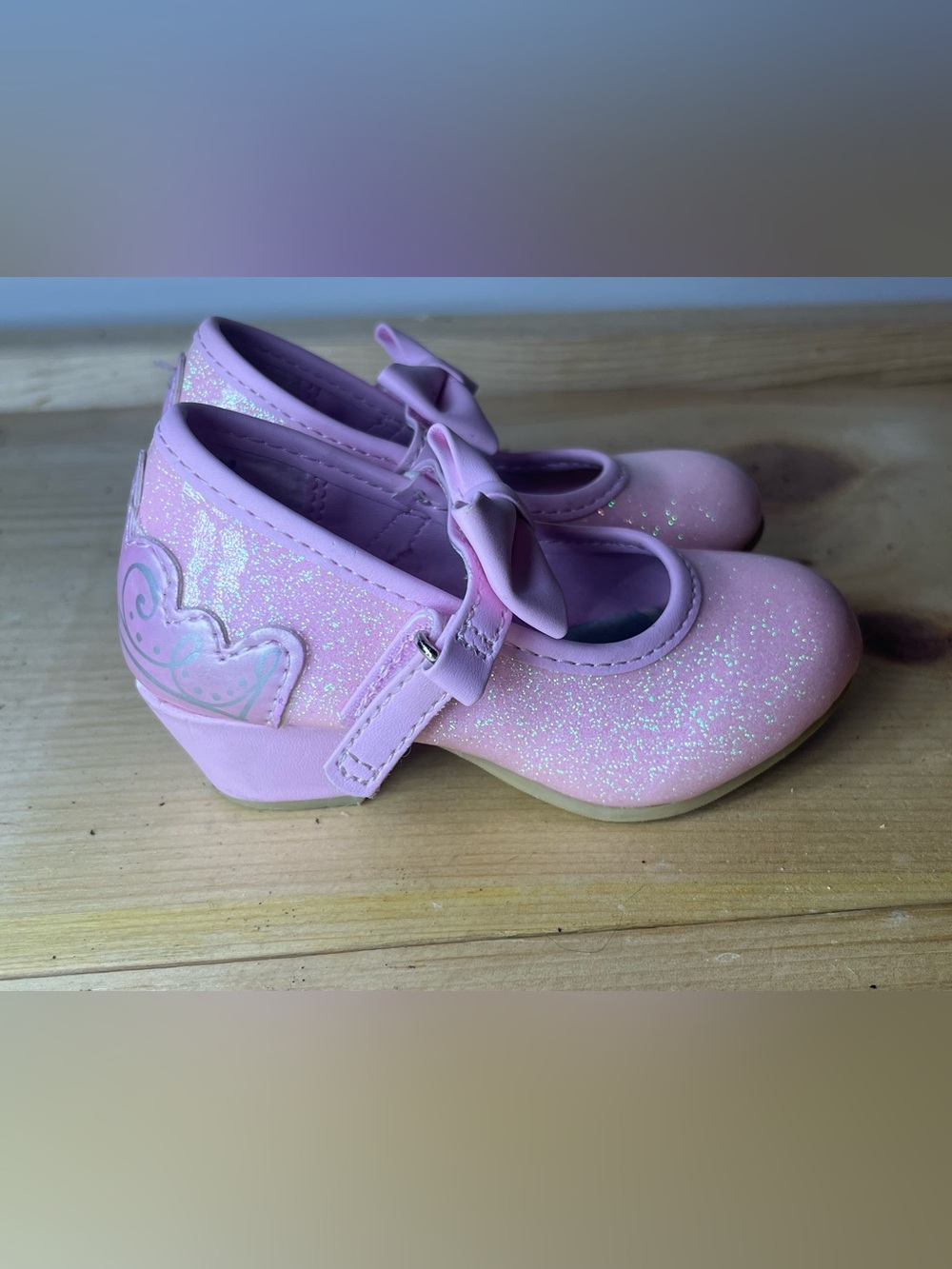 Girls' Disney Princess Pink Glitter Mary Jane Dress Shoes with Bows